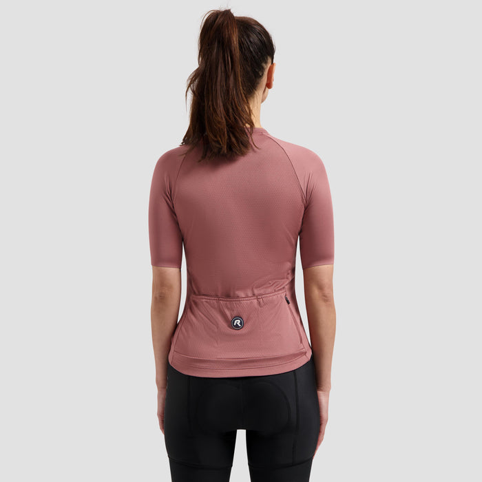 Rogelli Essential II fietsshirt dames roze korte mouw gedragen achterkant.