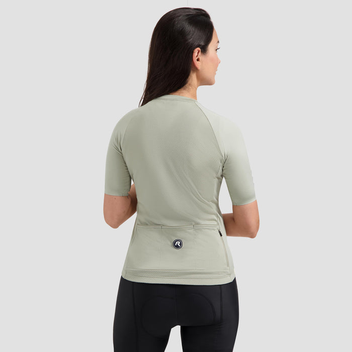 Rogelli Essential II fietsshirt dames taupe korte mouw gedragen achterkant.
