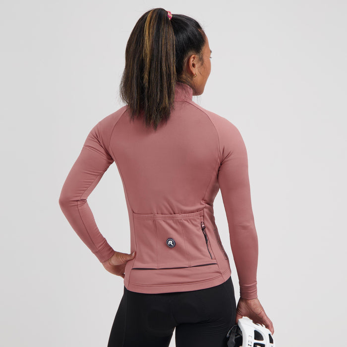 Rogelli Essential II fietsshirt dames roze lange mouw gedragen achterkant.