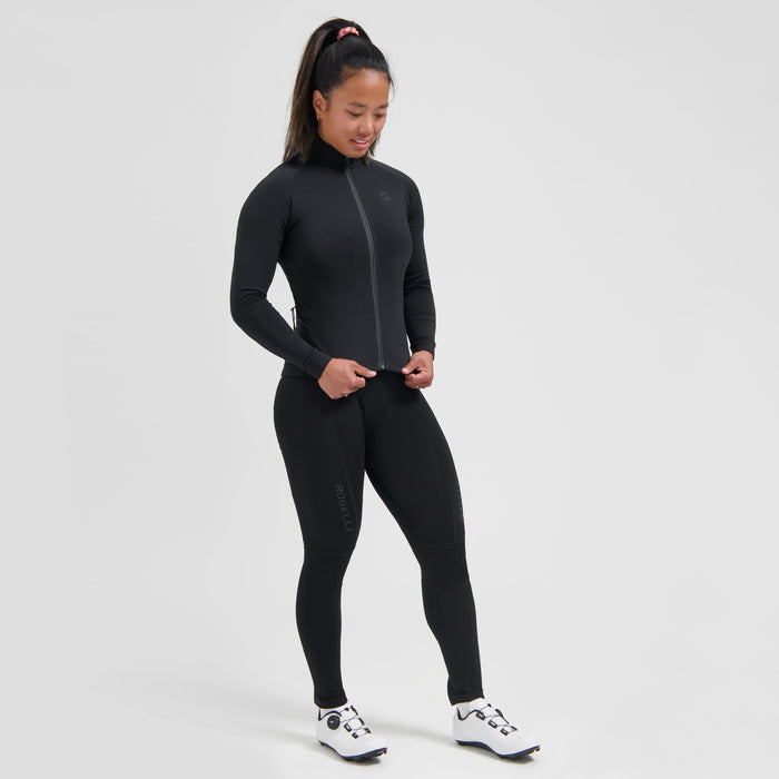 Rogelli Essential II fietsshirt dames zwart lange mouw gedragen totaalshot.