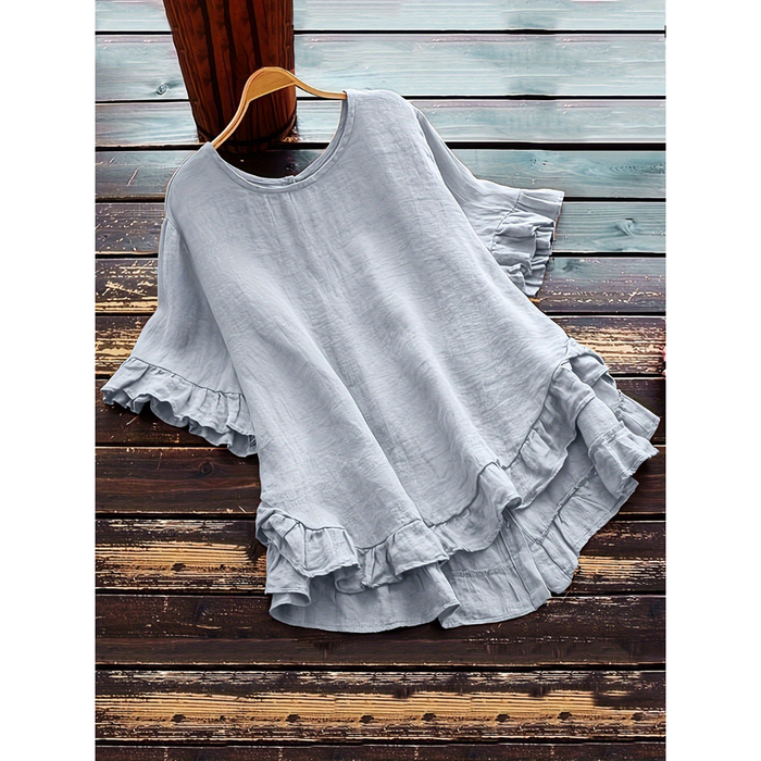 EVITA™ - Simple Plus Size Ruffle Hem Summer Blouse