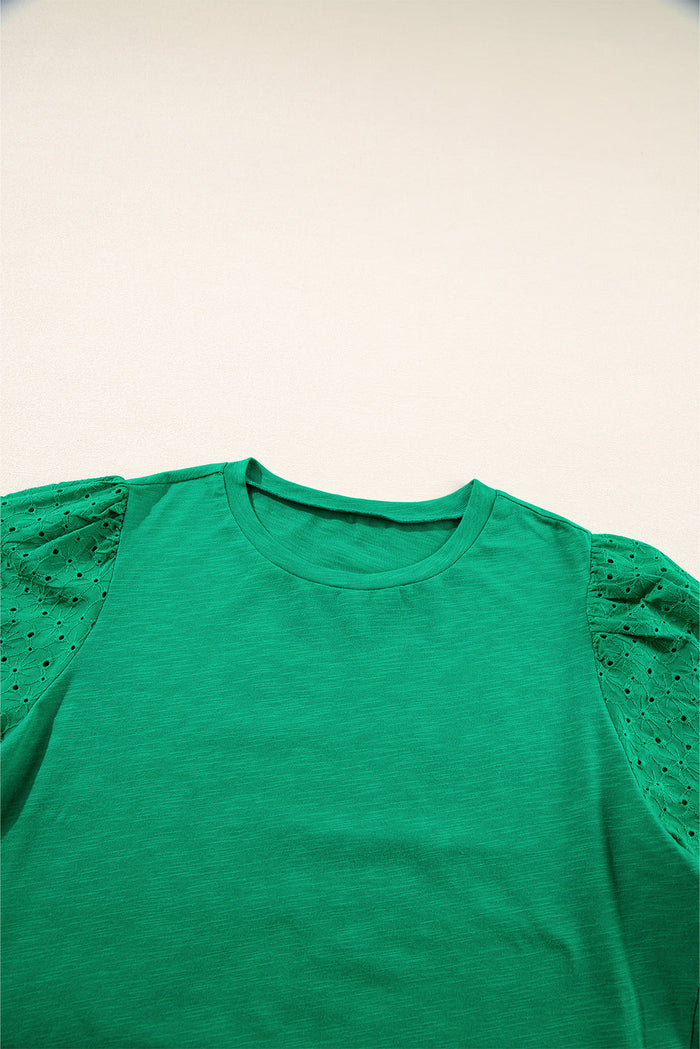 Bright Green Eyelet Embroidered Patchwork Shift Top - Tops/Tops & Tees
