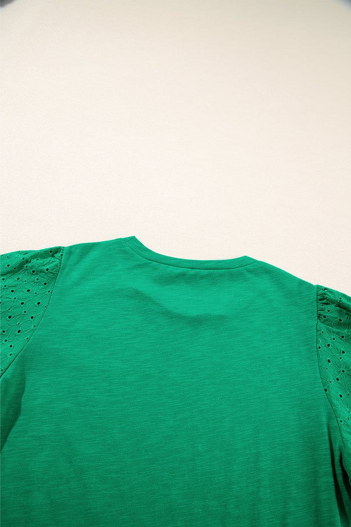 Bright Green Eyelet Embroidered Patchwork Shift Top - Tops/Tops & Tees