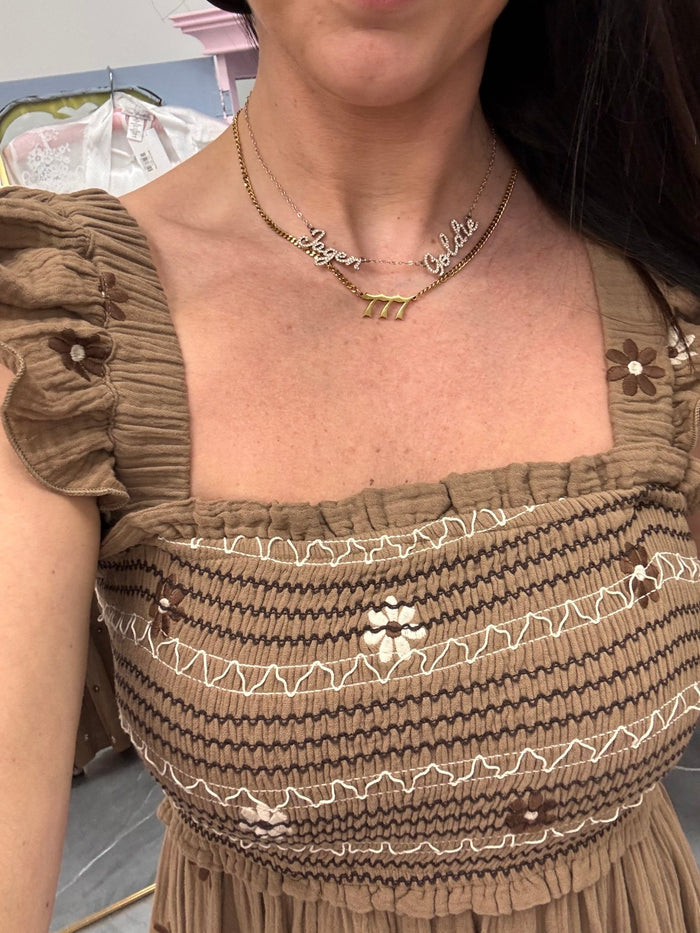 Floral Embroidered Maxi Dress: Brown - Intimate Whispers