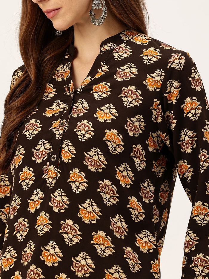 Floral Printed Mandarin Collar Tunic