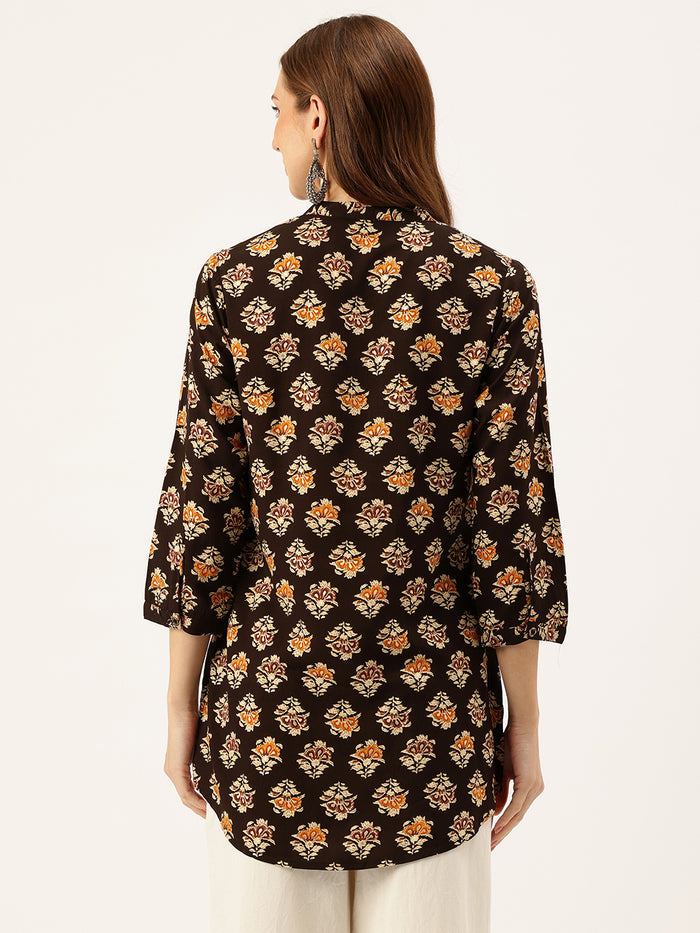 Floral Printed Mandarin Collar Tunic