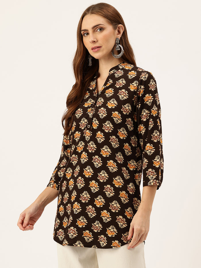Floral Printed Mandarin Collar Tunic