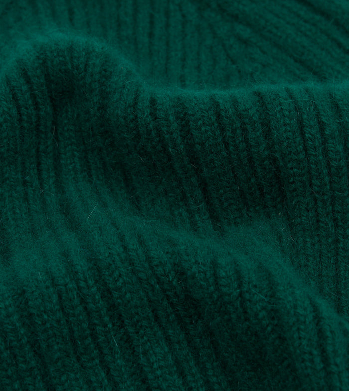 Forest Green Angora Lambswool Ribbed Knit Cap