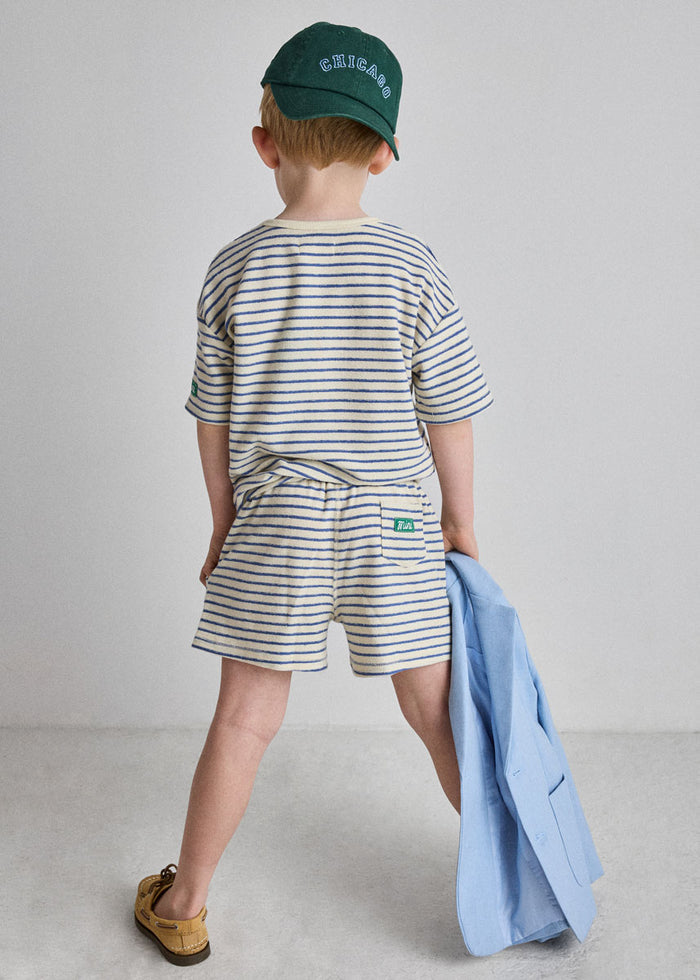 French Terry Striped Oversized Set - Ivory & Blue