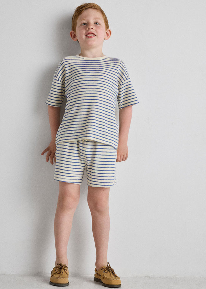 French Terry Striped Oversized Set - Ivory & Blue
