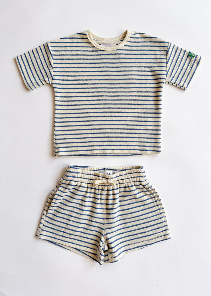 French Terry Striped Oversized Set - Ivory & Blue