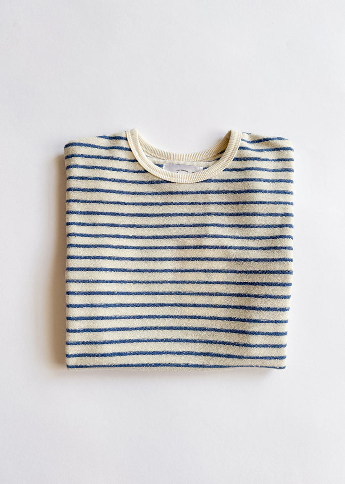 French Terry Striped Oversized Set - Ivory & Blue
