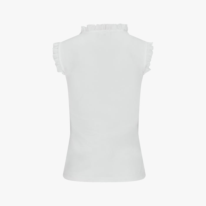 Frill V-neck sleeveless T-shirt (White)