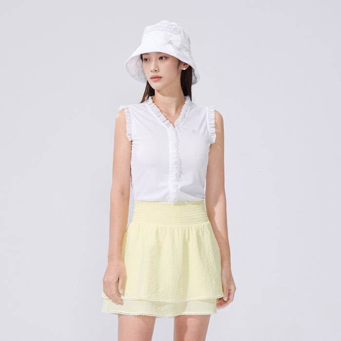 Frill V-neck sleeveless T-shirt (White)