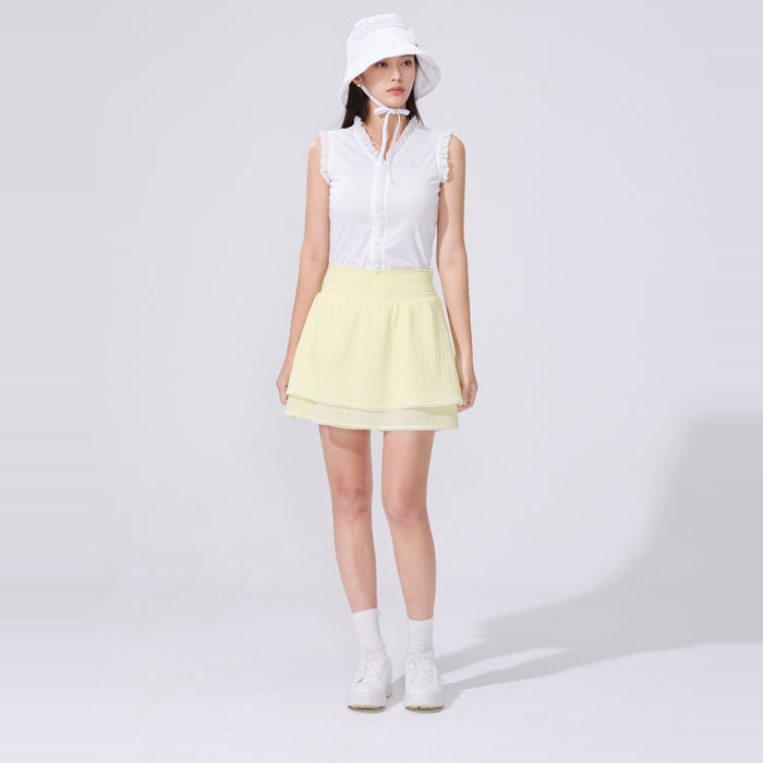 Frill V-neck sleeveless T-shirt (White)