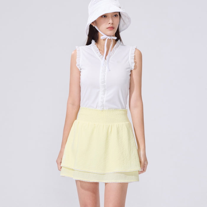 Frill V-neck sleeveless T-shirt (White)