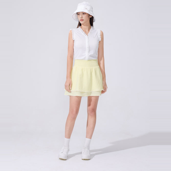 Frill V-neck sleeveless T-shirt (White)