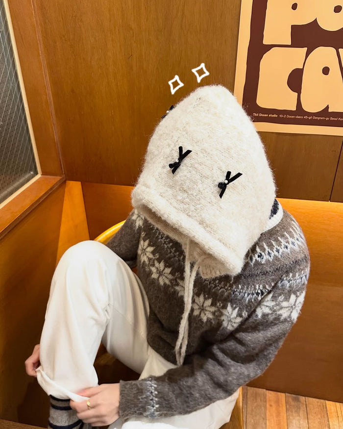 Furry Knit Baraclava (Beige)