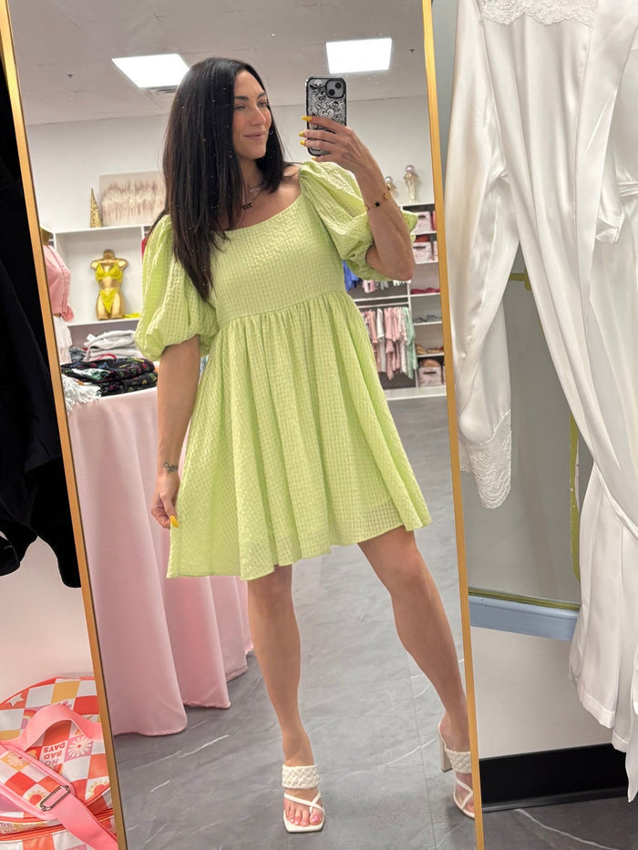Gingham Puff Sleeve Mini Dress - Intimate Whispers