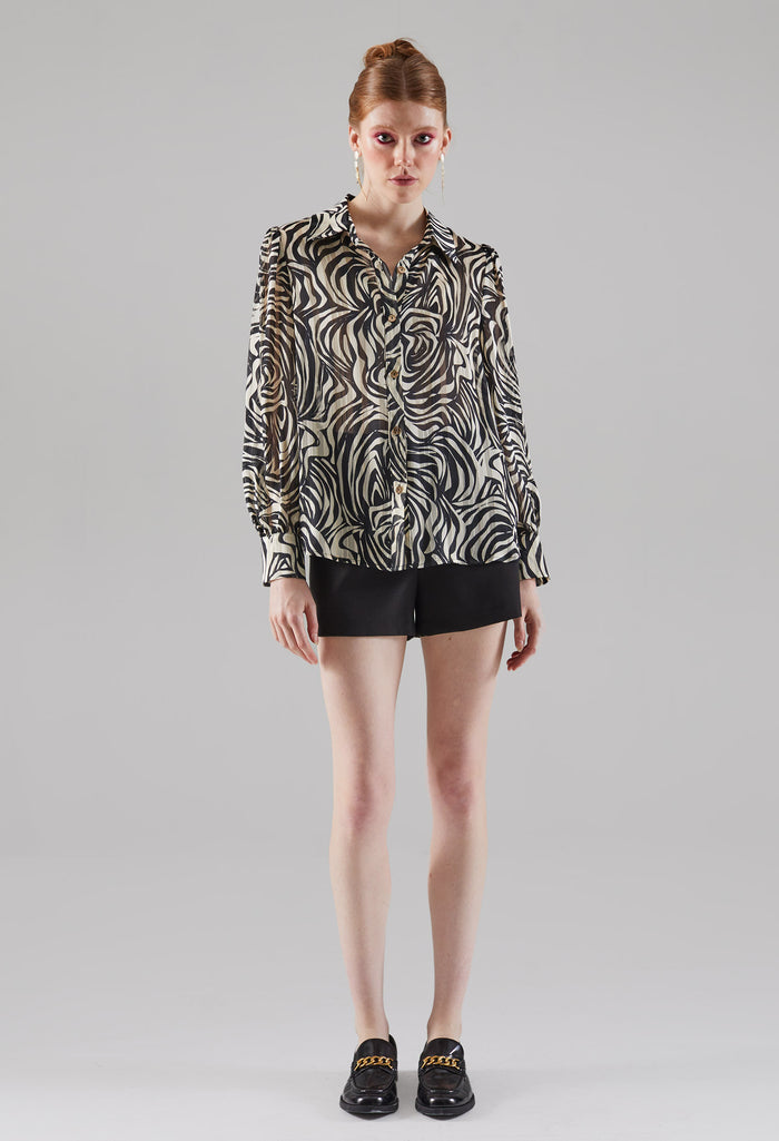 Glittery Warp Printed Blouse