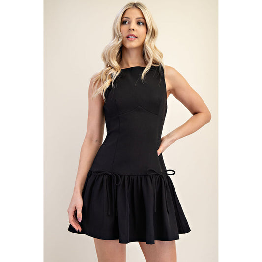 GM - Balloon Hem, Front Bow, Dress 7632 - Black