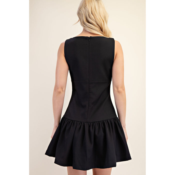 GM - Balloon Hem, Front Bow, Dress 7632 - Black