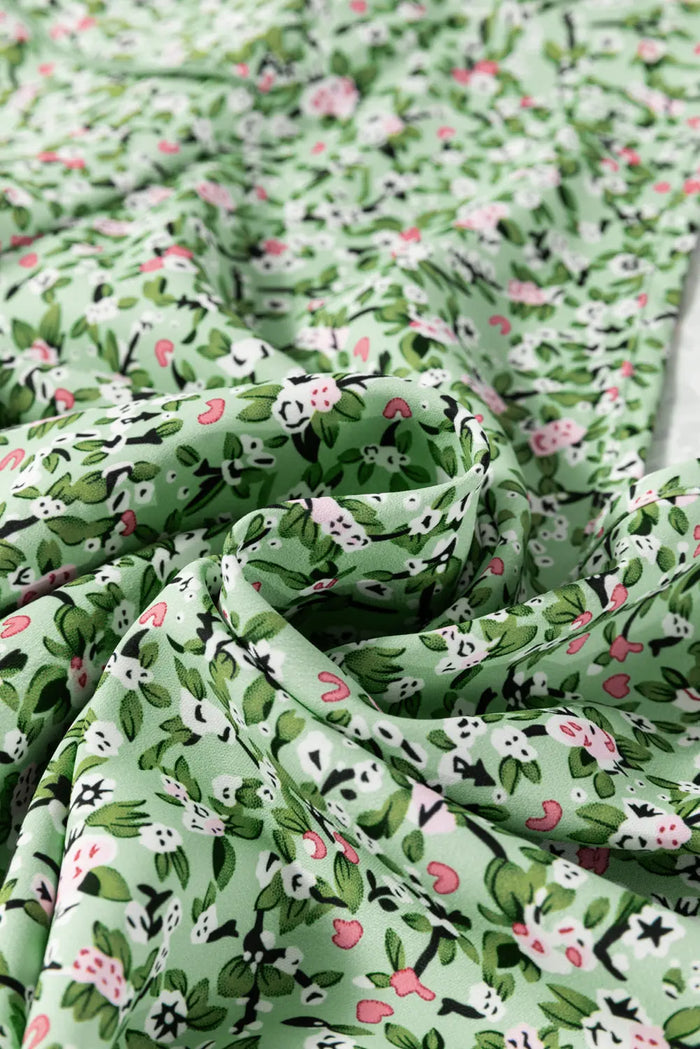 Green Boho Floral V Neck Wrap Short Sleeve Blouse - Tops/Blouses & Shirts