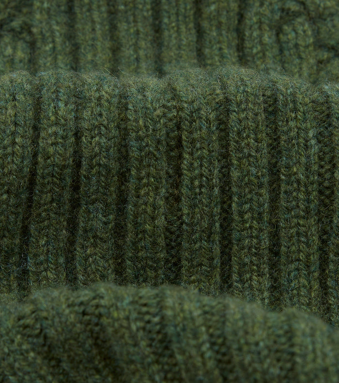Green Lambswool Ribbed Knit Cap