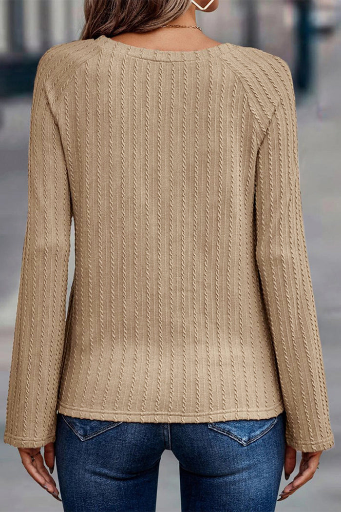 Green Ribbed Round Neck Knit Long Sleeve Top - Tops/Long Tops