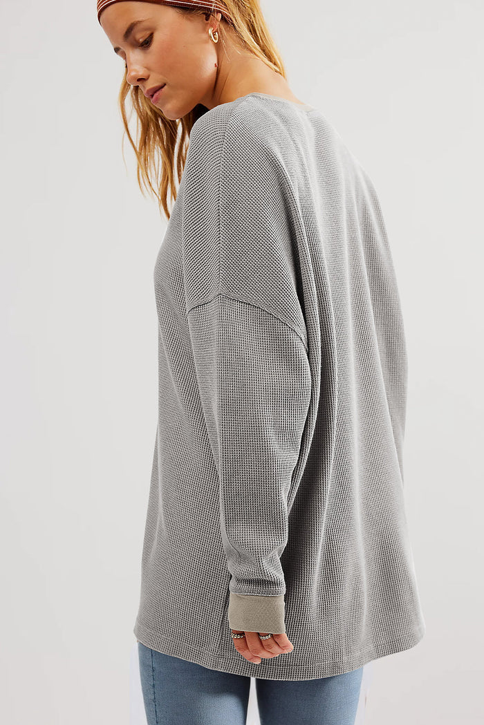 Grey Thermal Pullover Loose Sweatshirt - Tops/Sweatshirts & Hoodies