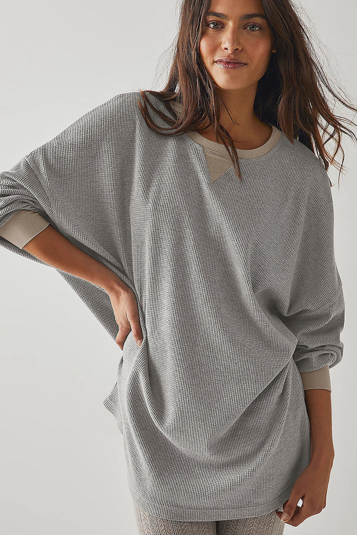 Grey Thermal Pullover Loose Sweatshirt - Tops/Sweatshirts & Hoodies