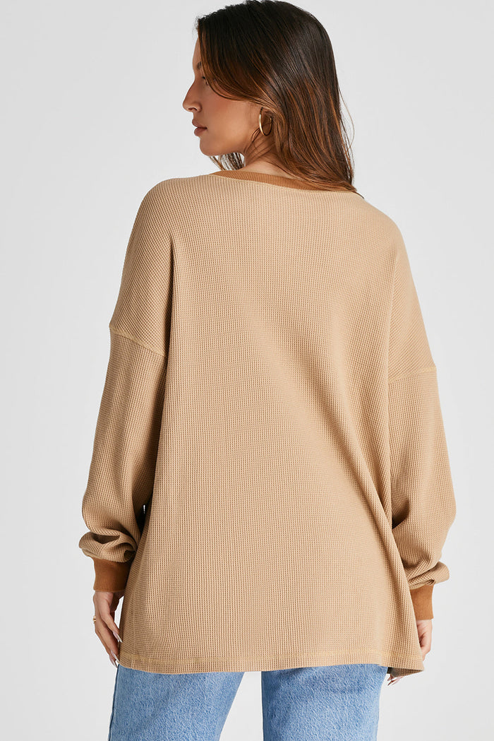 Grey Thermal Pullover Loose Sweatshirt - Tops/Sweatshirts & Hoodies