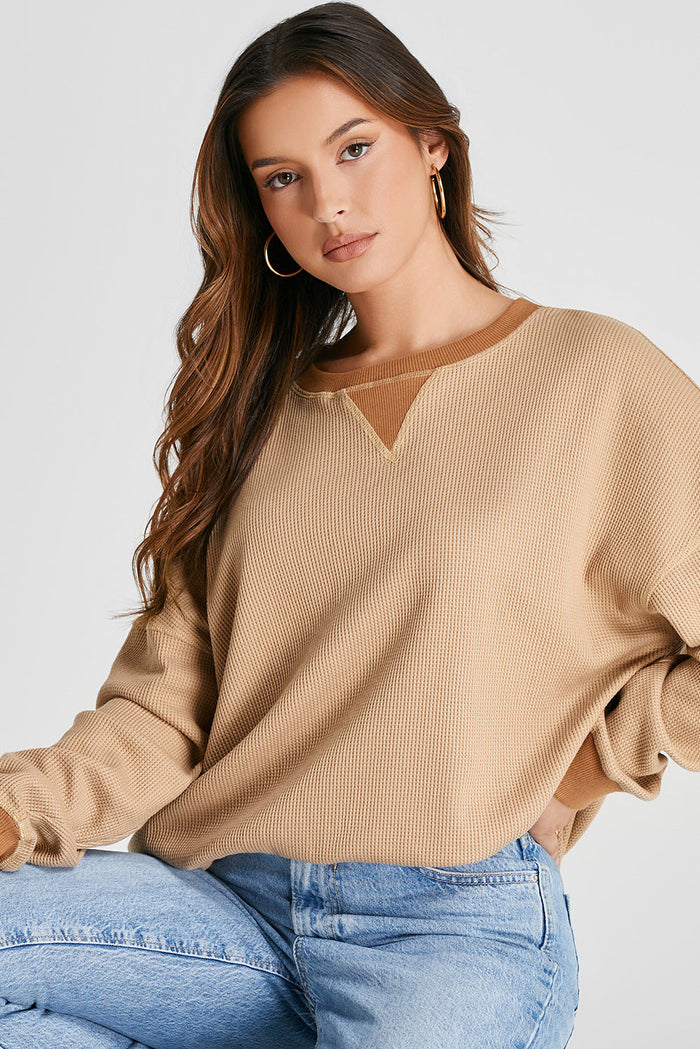 Grey Thermal Pullover Loose Sweatshirt - Tops/Sweatshirts & Hoodies