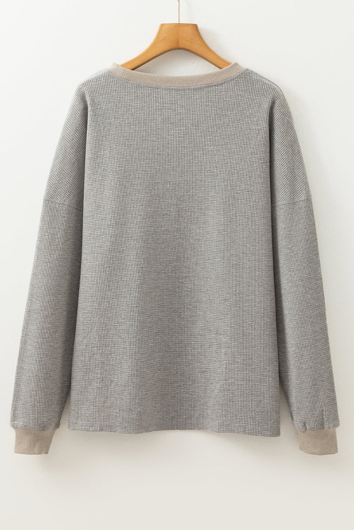 Grey Thermal Pullover Loose Sweatshirt - Tops/Sweatshirts & Hoodies