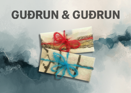 Two wrapped packages with red and blue ribbons on a textured background with 'GUßrun & GUßrun' text.