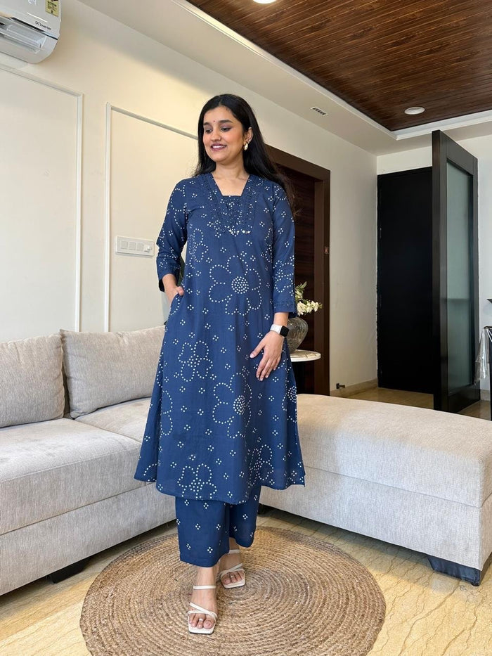 Gulshan A-line Palazzo Set- Blue