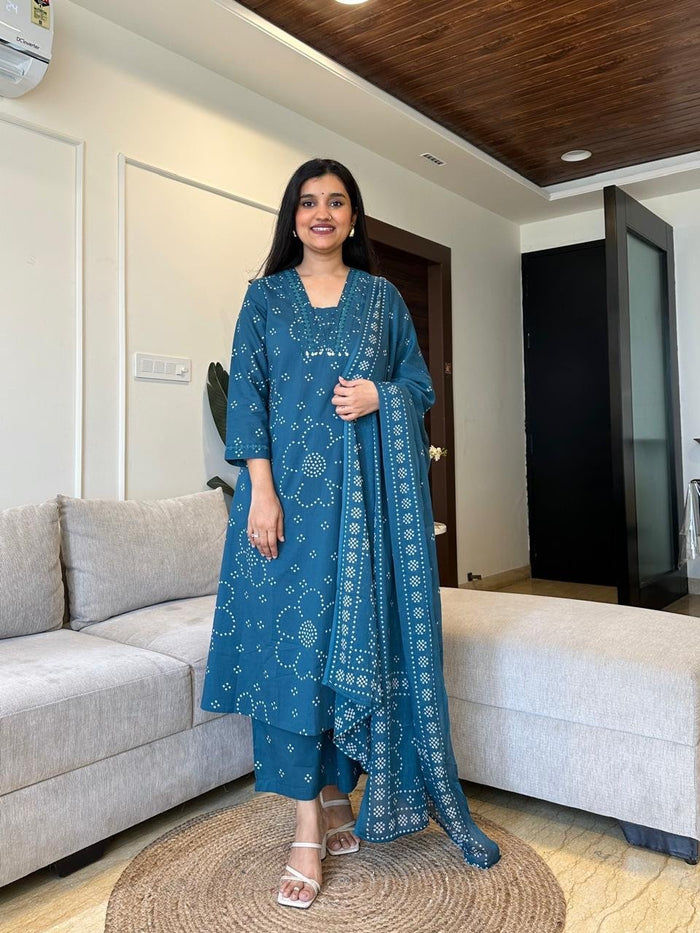 Gulshan A-line Palazzo Set- Teal