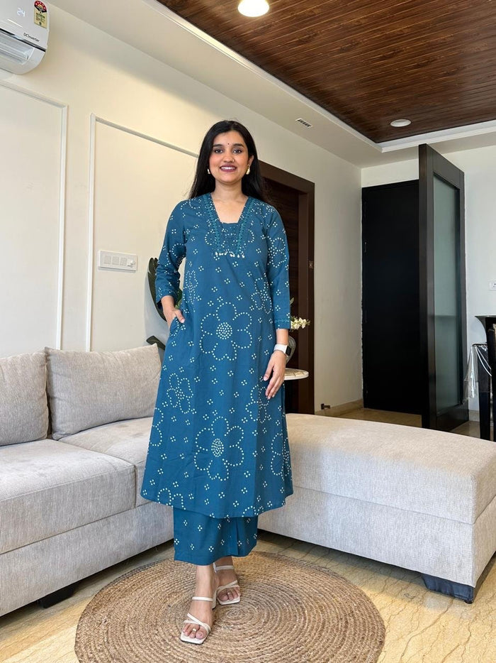 Gulshan A-line Palazzo Set- Teal
