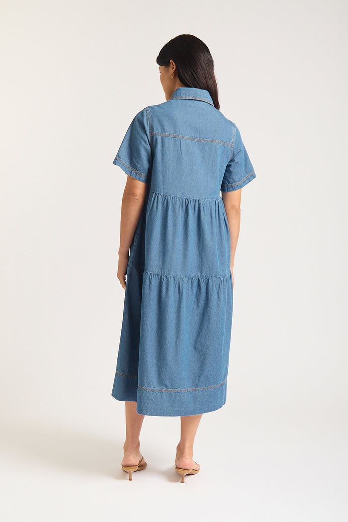 Hazel Midi Dress In Denim