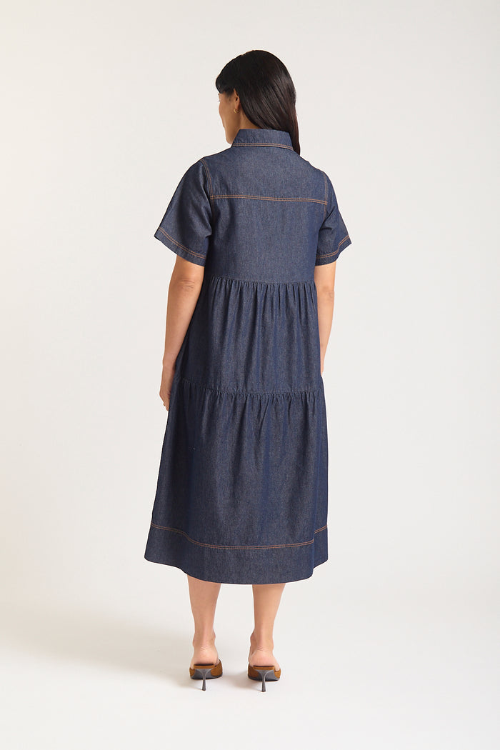 Hazel Midi Dress In Indigo Denim
