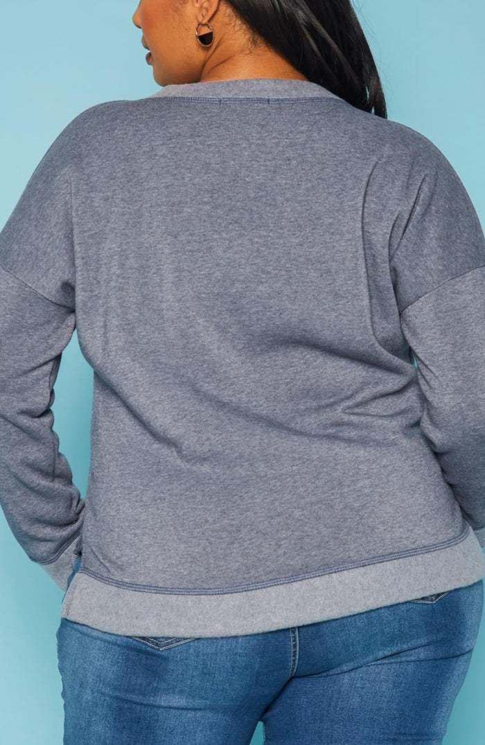 HI Curvy Plus Size Casual V Neck Long Sleeve Top
