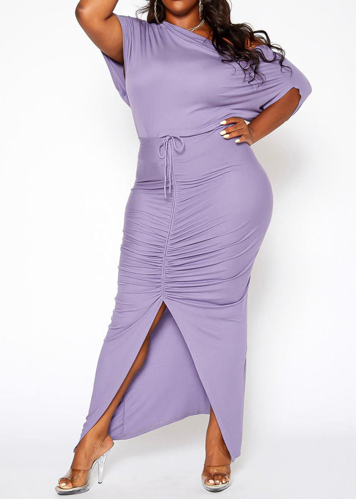 HI Curvy Plus Size Centered Drawstring Hem Maxi Dresses