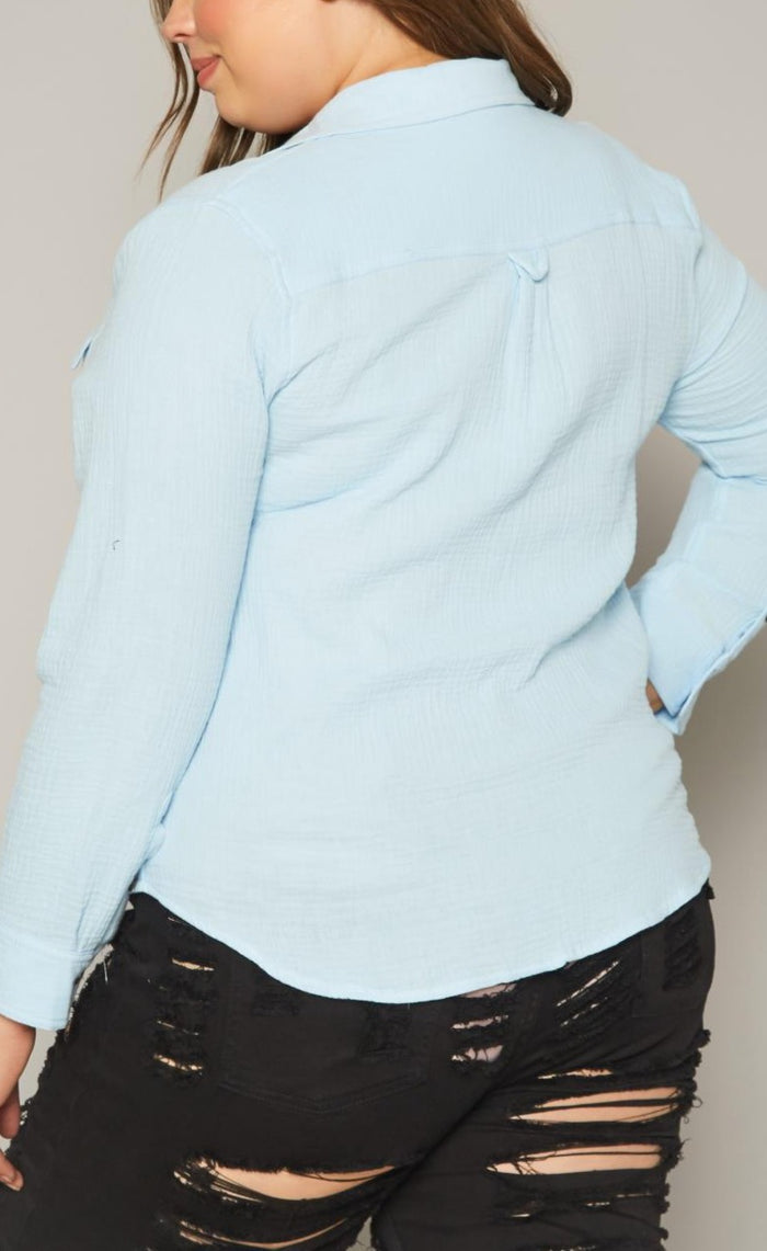 Hi Curvy Plus Size Collar Neck Button Up Shirts