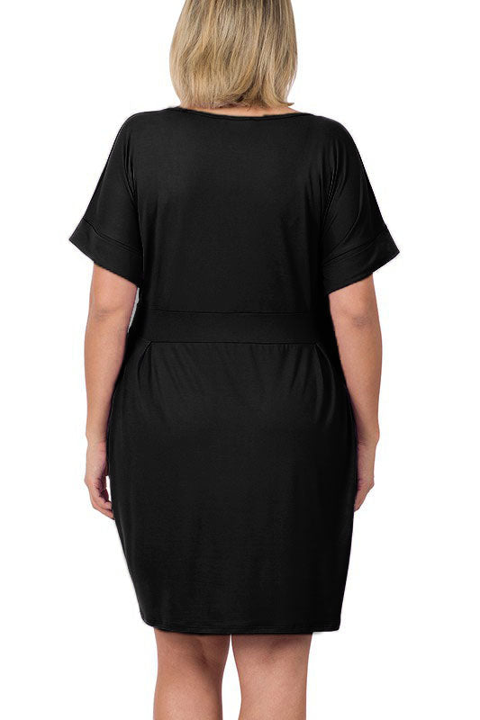 Hi Curvy Plus Size Women Brushed Tie Belt Dress