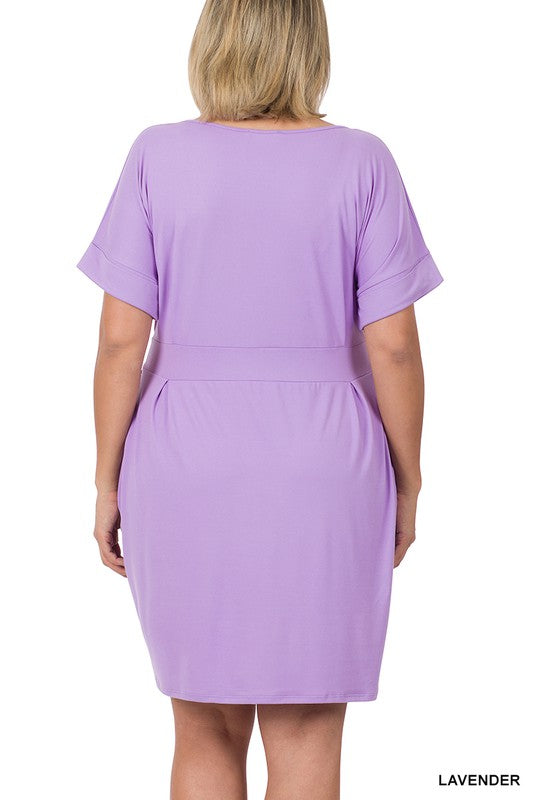 Hi Curvy Plus Size Women Brushed Tie Belt Dress