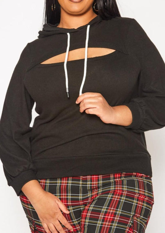 Hi Curvy Plus Size Women  Cut Out Hooded Sweater