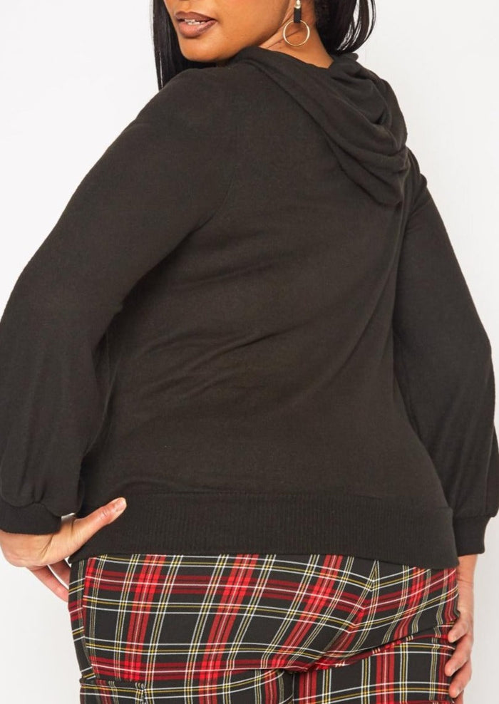 Hi Curvy Plus Size Women  Cut Out Hooded Sweater