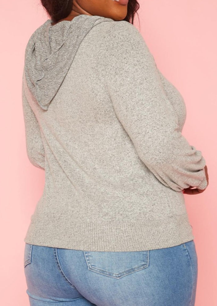 Hi Curvy Plus Size Women  Cut Out Hooded Sweater