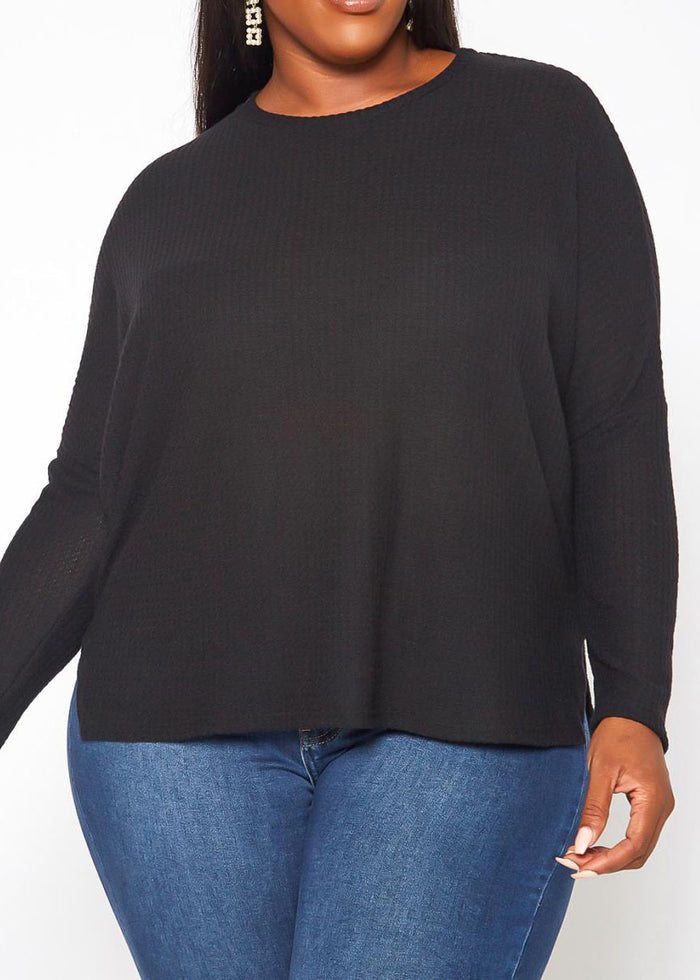 Hi Curvy Plus Size Women Dolman Sleeve Waffle Knit Sweater Made in USA