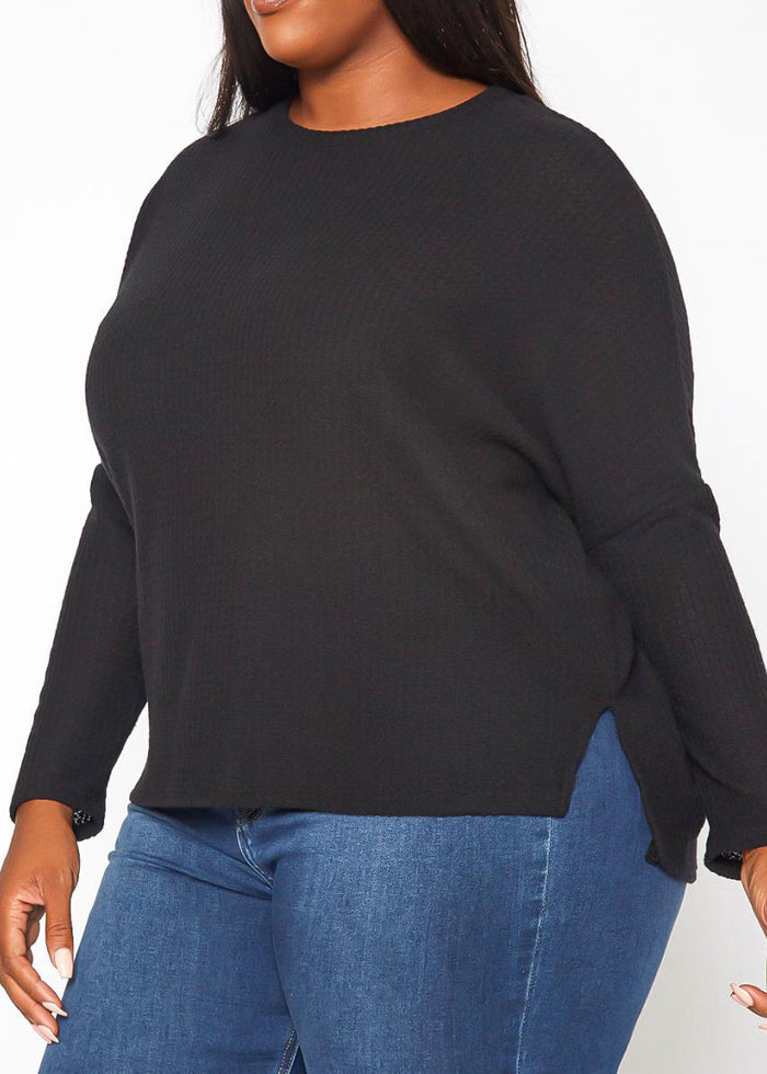 Hi Curvy Plus Size Women Dolman Sleeve Waffle Knit Sweater Made in USA